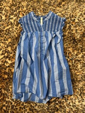 Blue & White Striped Button Top